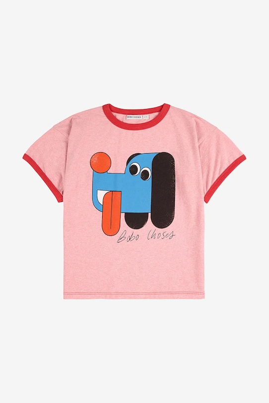 Bobo Choses tricou de bumbac pentru copii Doggy Mate 225AC002 roz AW25