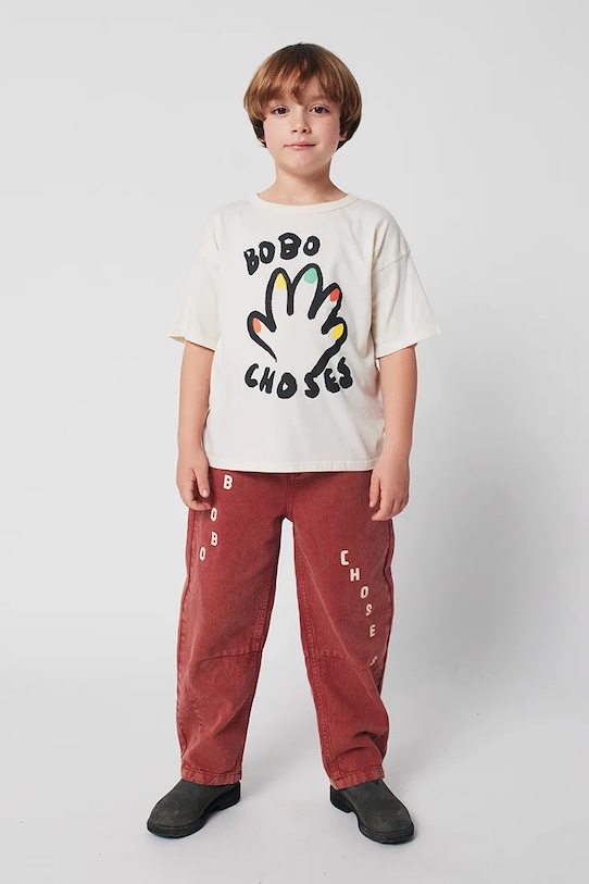Chłopiec Bobo Choses t-shirt bawełniany dziecięcy High Five 225AC004 biały
