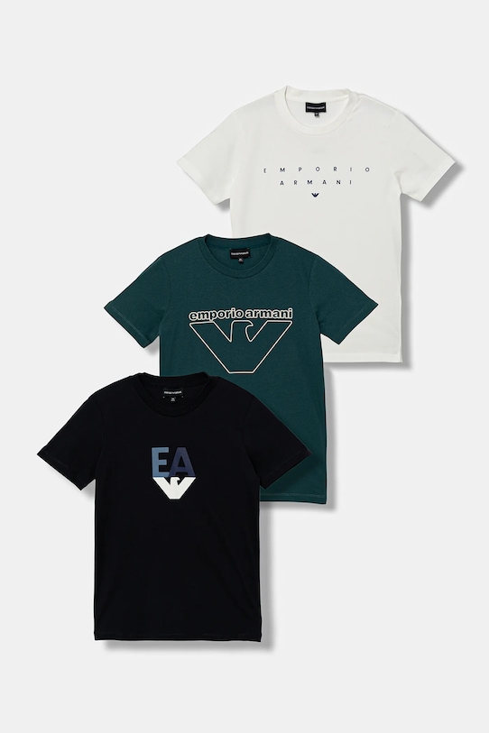 Emporio Armani t-shirt bawełniany dziecięcy 3-pack nadruk granatowy EB000832.AF14503