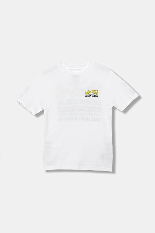Otroška bombažna kratka majica Vans Shop Front SS Okrogel bela VN000R02WHT1