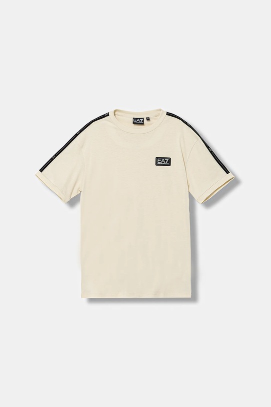 Dječja pamučna majica kratkih rukava EA7 Emporio Armani pamuk bež 7B000190.AF10375