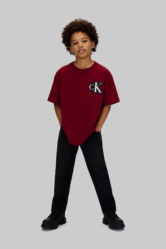 Дитяча бавовняна футболка Calvin Klein Jeans бордо IB0IB02584.9BYA