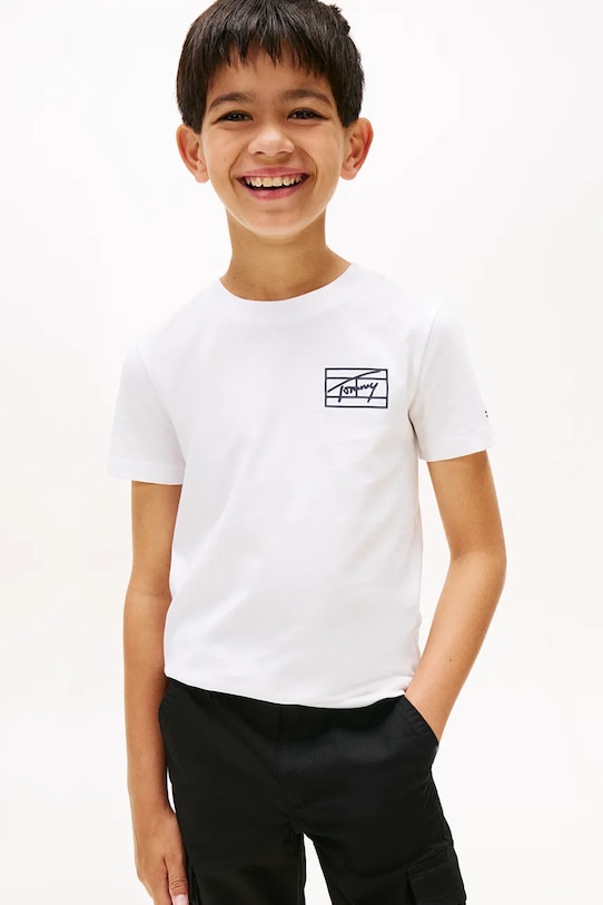 Дитяча бавовняна футболка Tommy Hilfiger бавовна білий KB0KB09932.74.122.9BYA