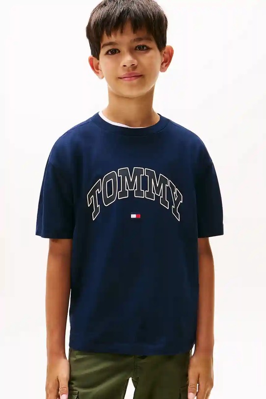 Детская хлопковая футболка Tommy Hilfiger хлопок тёмно-синий KB0KB09939.128.176.9BYA