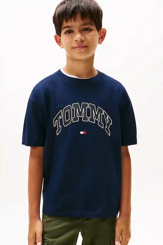 Детская хлопковая футболка Tommy Hilfiger хлопок тёмно-синий KB0KB09939.128.176.9BYA