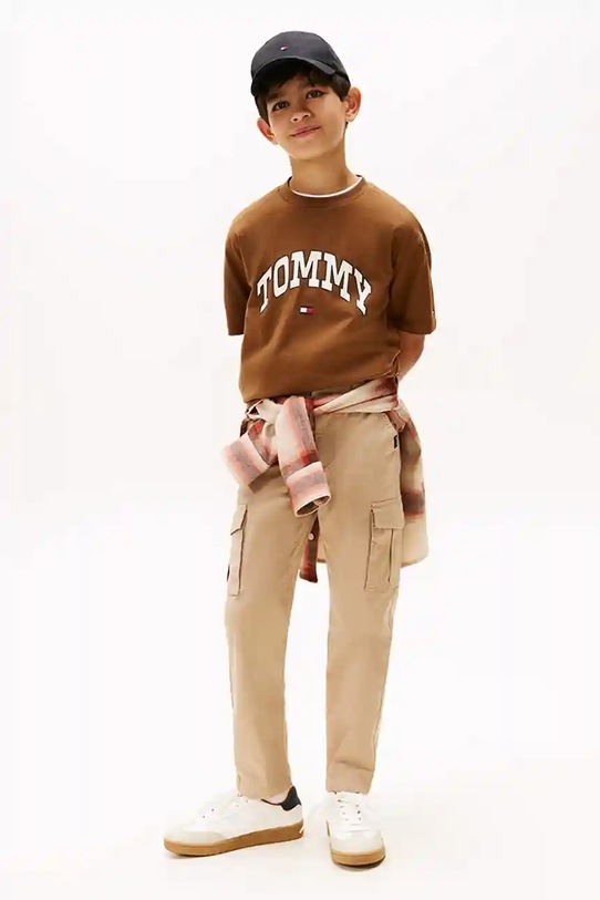Детская хлопковая футболка Tommy Hilfiger коричневый KB0KB09939.128.176.9BYA
