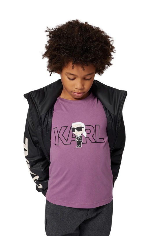 Karl Lagerfeld t-shirt bawełniany dziecięcy nadruk fioletowy Z30956.86.108