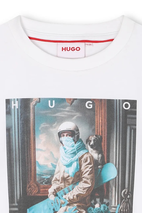 Παιδικό βαμβακερό μπλουζάκι HUGO λευκό G00442.162.174