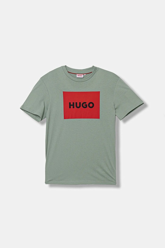 Παιδικό βαμβακερό μπλουζάκι HUGO στάμπα πράσινο G00572.162.174