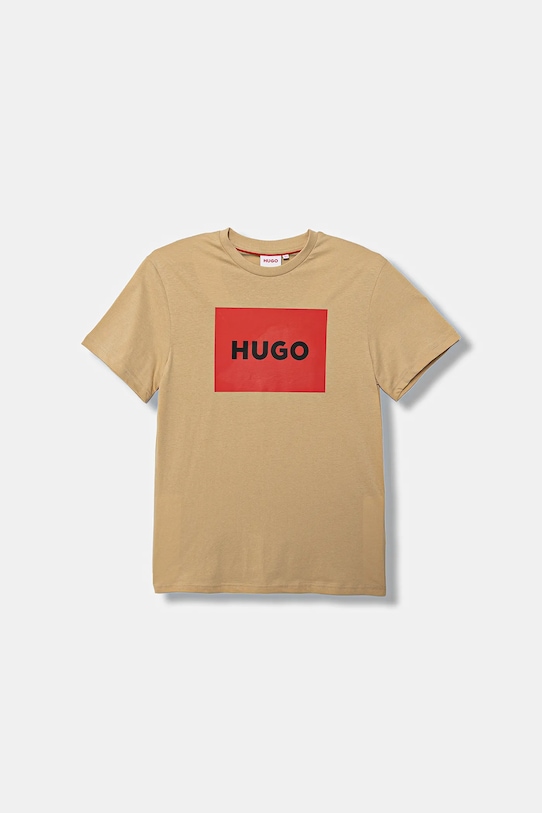 Dječja pamučna majica kratkih rukava HUGO print bež G00572.162.174