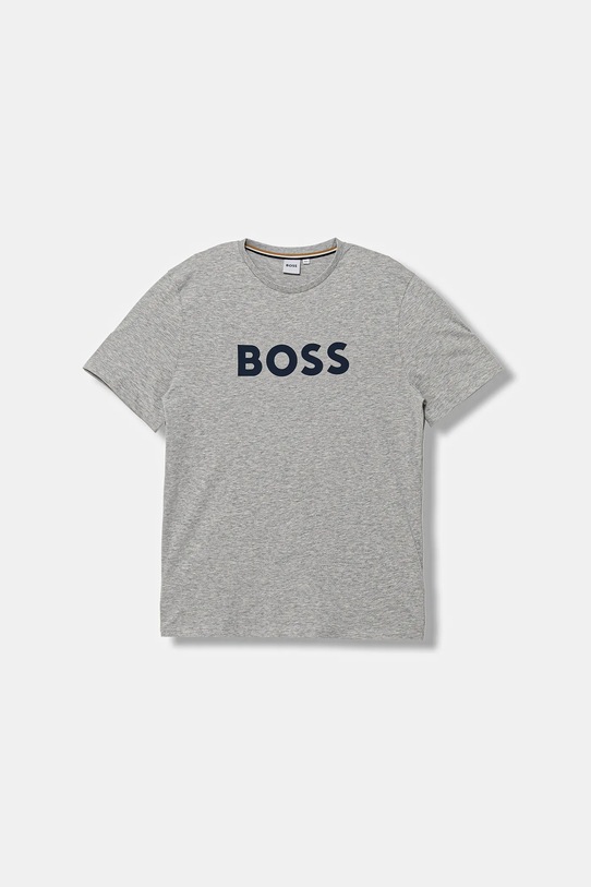 Παιδικό βαμβακερό μπλουζάκι BOSS στάμπα γκρί J52711.162.174