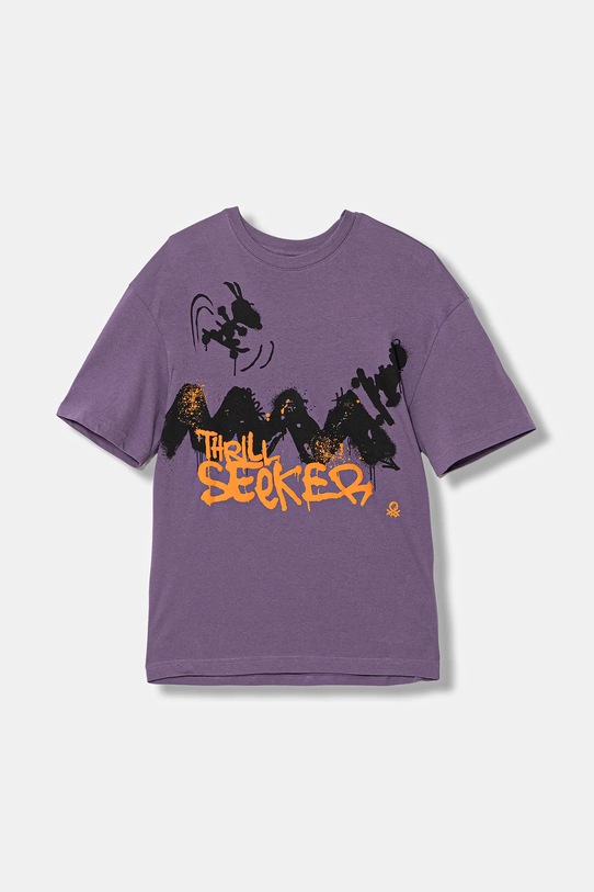 United Colors of Benetton t-shirt bawełniany dziecięcy z elastanem fioletowy 3X1SC10PN.G.seasonal