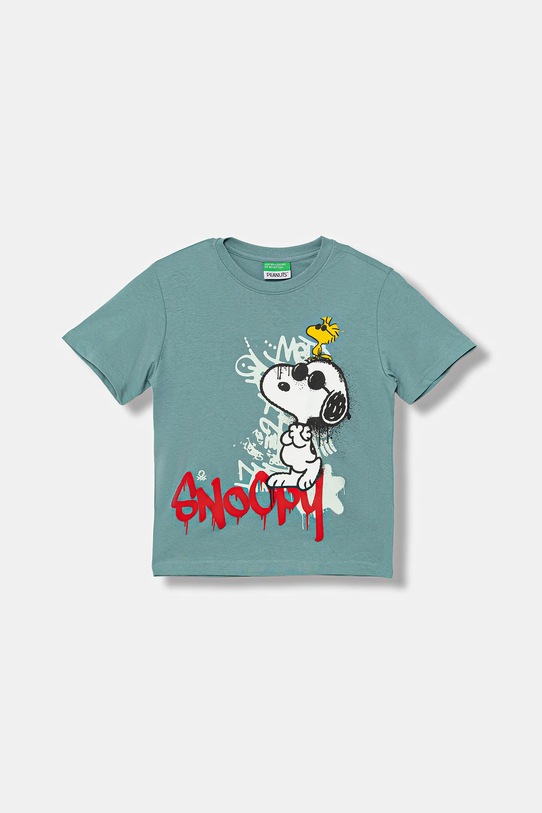 United Colors of Benetton t-shirt bawełniany nadruk turkusowy 3X1SG10JW.P.seasonal