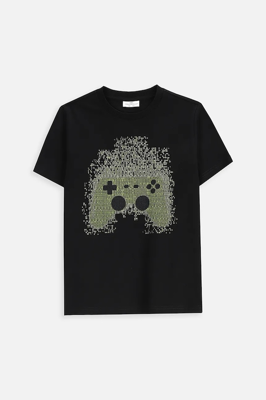 Coccodrillo t-shirt bawełniany dziecięcy nadruk czarny ZC5143228VBA