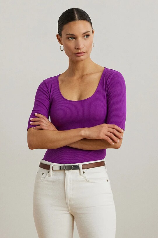 Lauren Ralph Lauren t-shirt elasztánnal lila 200970116