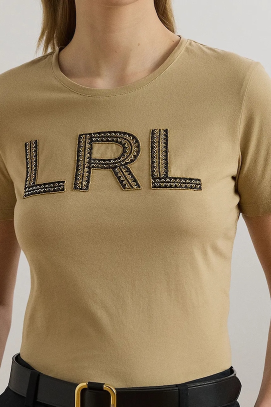 Bombažna kratka majica Lauren Ralph Lauren bež 200971125