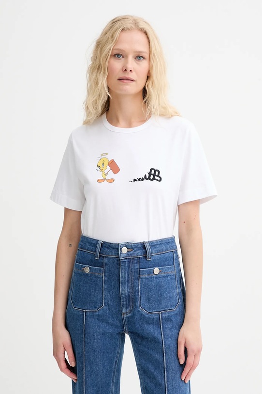 MUNTHE t-shirt bawełniany LACIN nadruk biały 253110125360