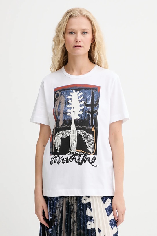 MUNTHE t-shirt bawełniany LACK nadruk biały 253110025360