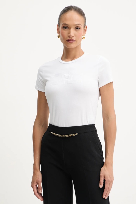 Βαμβακερό μπλουζάκι Elisabetta Franchi βαμβάκι λευκό MA00756E2