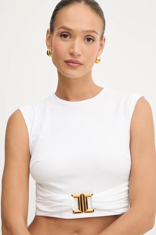Βαμβακερό μπλουζάκι Elisabetta Franchi λευκό MA01656E2