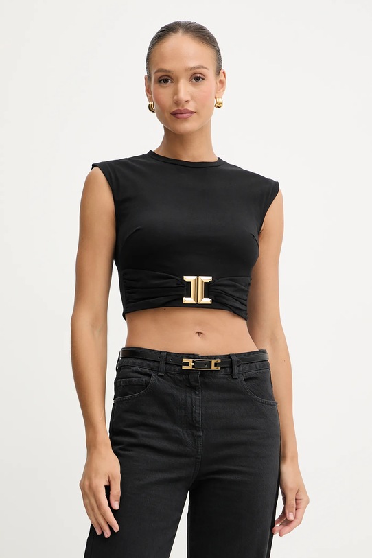 Elisabetta Franchi tricou din bumbac uni negru MA01656E2