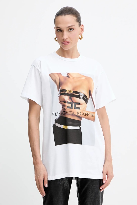 Elisabetta Franchi t-shirt bawełniany nadruk biały MA02456E2
