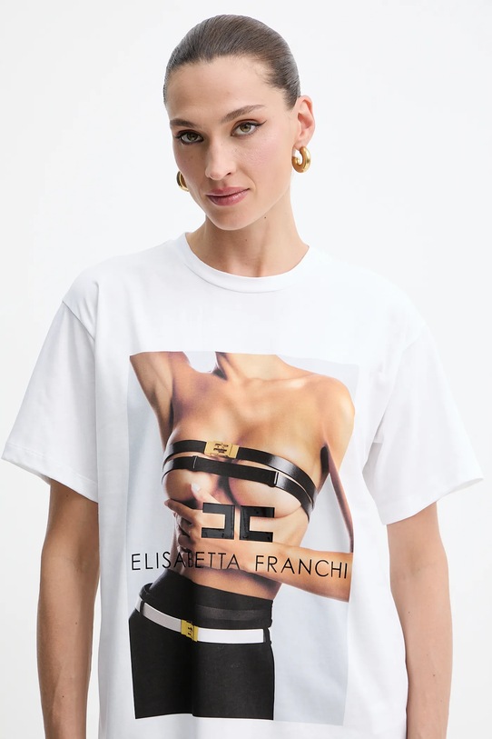 Elisabetta Franchi t-shirt bawełniany biały MA02456E2