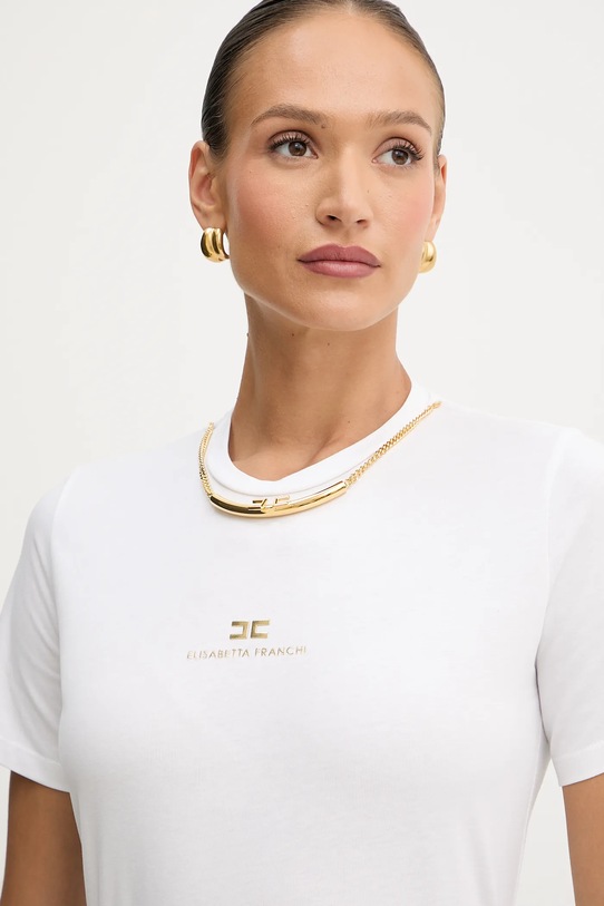 Βαμβακερό μπλουζάκι Elisabetta Franchi λευκό MA02856E2