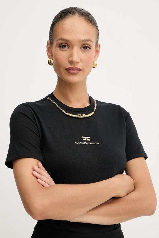 Βαμβακερό μπλουζάκι Elisabetta Franchi μαύρο MA02856E2