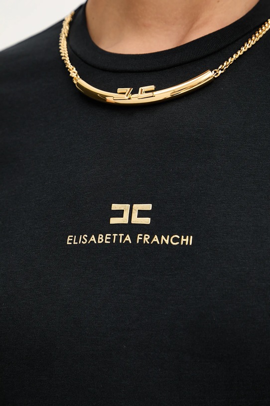 Βαμβακερό μπλουζάκι Elisabetta Franchi MA02856E2 μαύρο