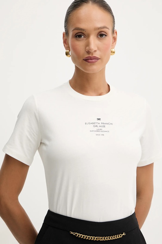 Elisabetta Franchi t-shirt bawełniany beżowy MA63D56E2