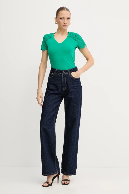 Morgan tricou din bumbac DMATY verde SS25