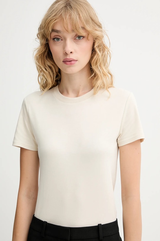 Βαμβακερό μπλουζάκι Calvin Klein LV044C216G μπεζ