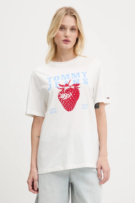Tommy Jeans tricou din bumbac print alb DW0DW20894