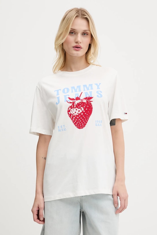 Bavlnené tričko Tommy Jeans relaxed biela DW0DW20894