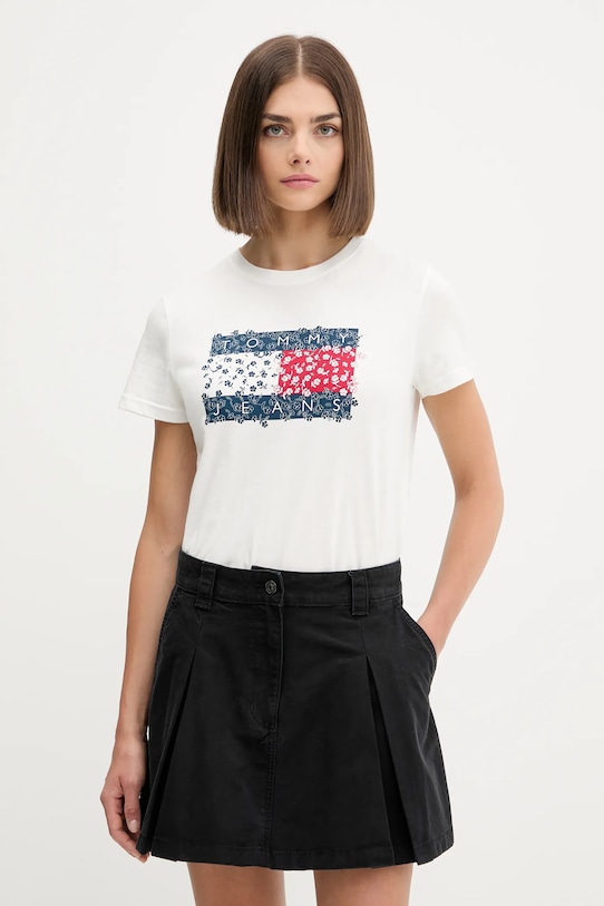 Βαμβακερό μπλουζάκι Tommy Jeans βαμβάκι λευκό DW0DW20897
