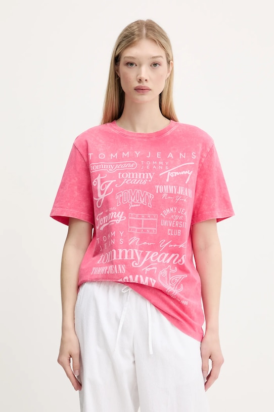 Хлопковая футболка Tommy Jeans узор розовый DW0DW20923
