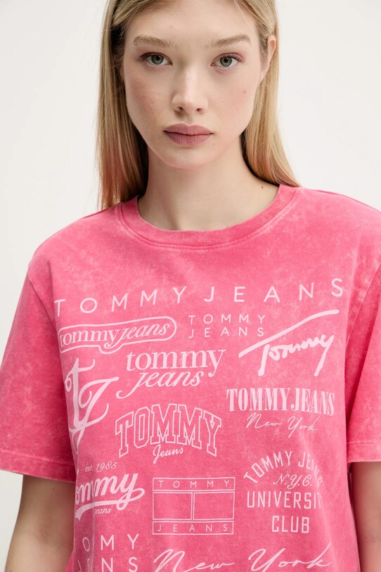 Хлопковая футболка Tommy Jeans розовый DW0DW20923