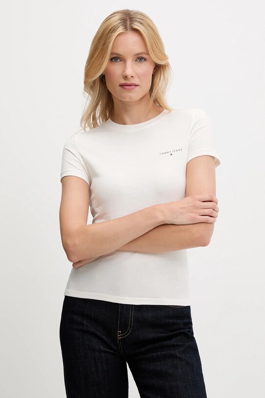 Tommy Jeans pamut póló pamut bézs DW0DW21164