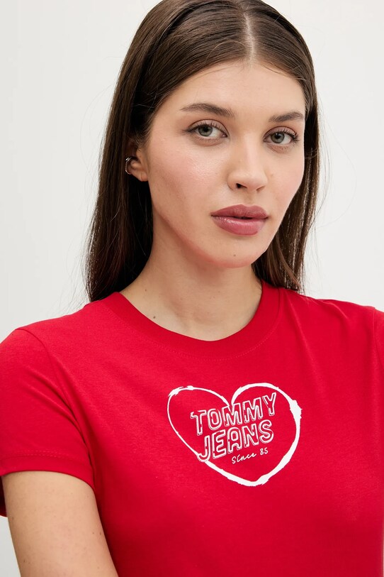 Tommy Jeans pamut póló piros DW0DW21390