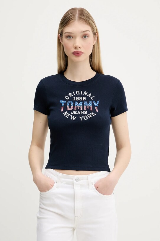 Tommy Jeans t-shirt z elastanem granatowy DW0DW21421