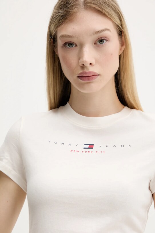 Tommy Jeans tricou din bumbac bej DW0DW21422