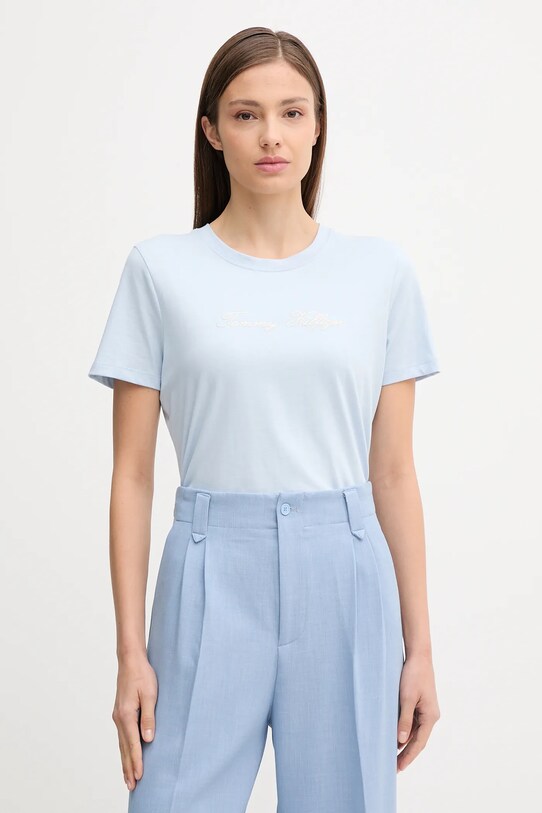 Bavlnené tričko Tommy Hilfiger nášivka modrá WW0WW45746