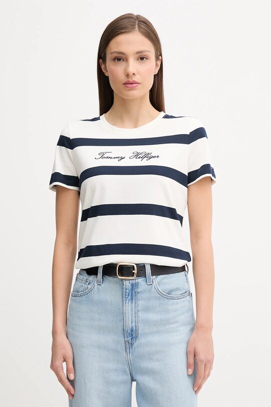 Памучна тениска Tommy Hilfiger щампа тъмносин WW0WW45746