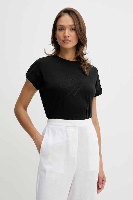 Bavlnené tričko Tommy Hilfiger nášivka čierna WW0WW47157