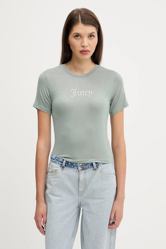 Juicy Couture t-shirt SHEER FITTED TEE elasztánnal zöld JCWCT225301