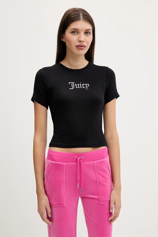 Juicy Couture t-shirt SHEER FITTED TEE elasztánnal fekete JCWCT225301