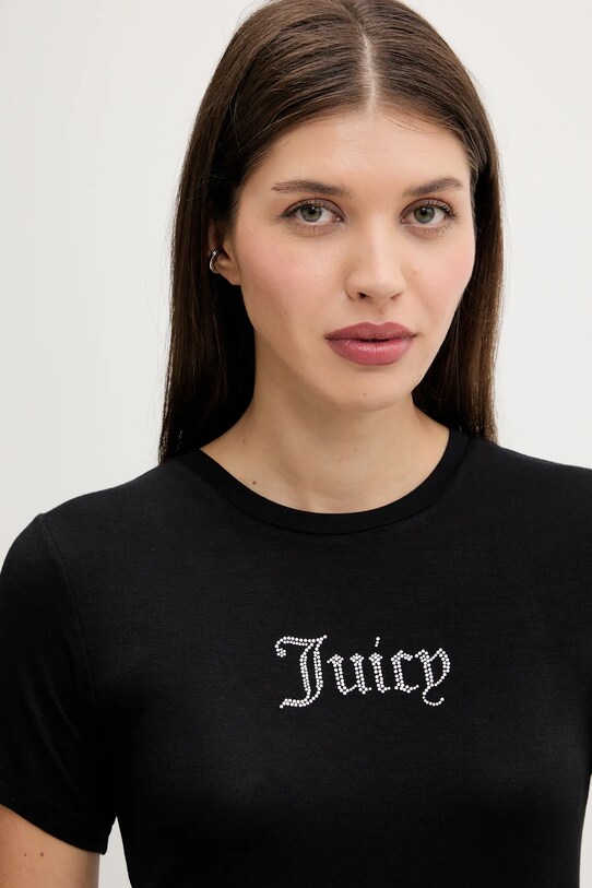 Juicy Couture t-shirt SHEER FITTED TEE fekete JCWCT225301