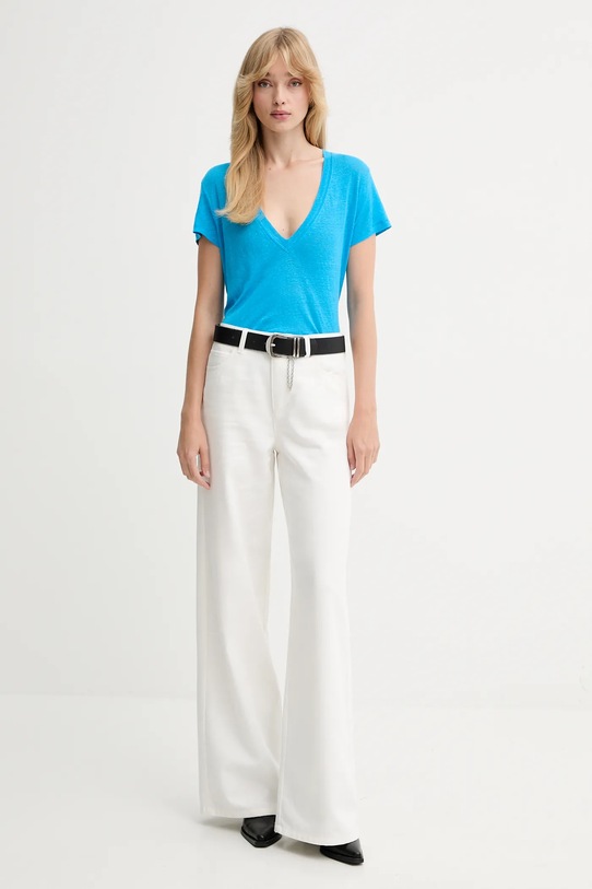 Ľanové tričko IRO WP19RODEO tyrkysová AW25