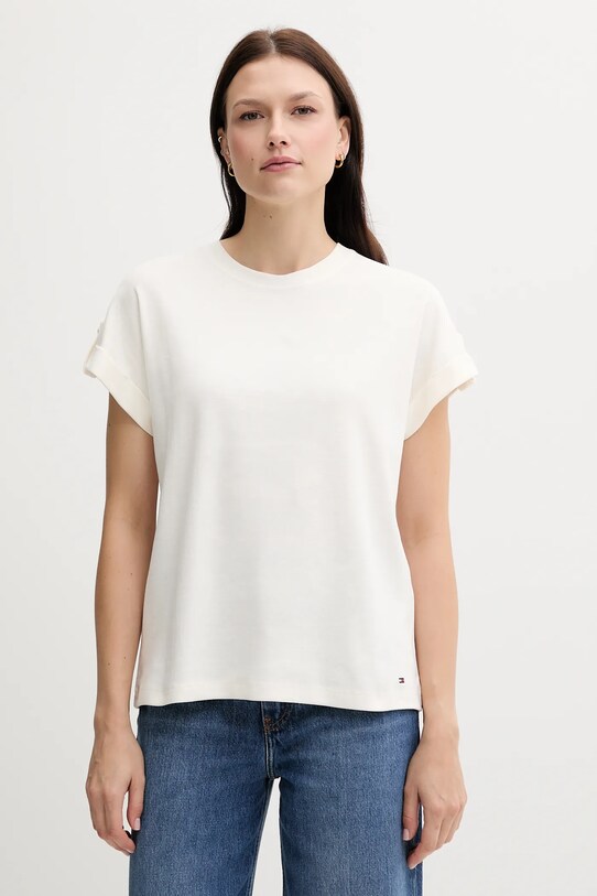 Tommy Hilfiger t-shirt bawełniany wzorzyste beżowy WW0WW45628